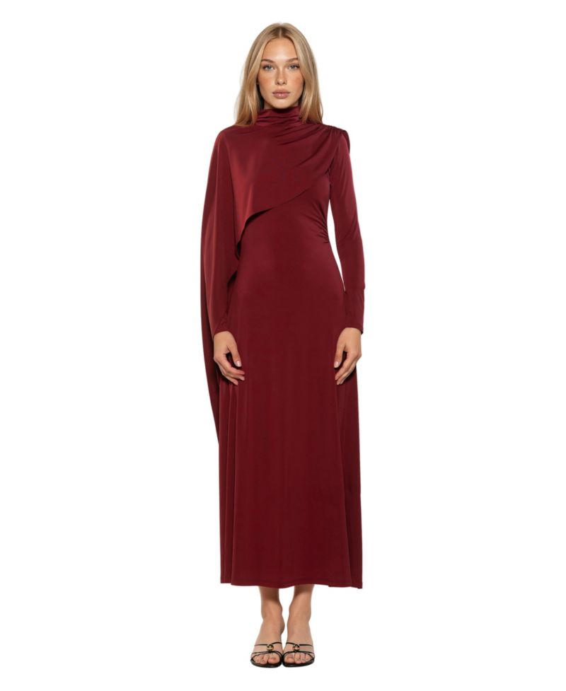 Women's Aziel Draped Cape Mock Neck Maxi Dress