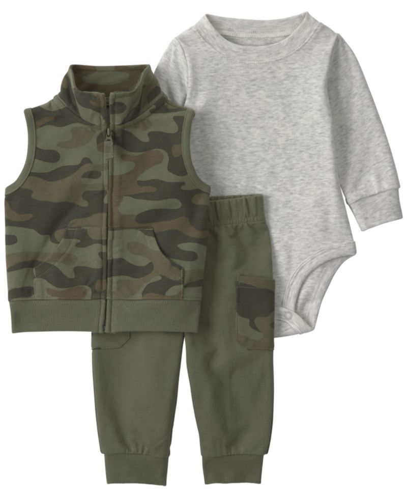 Baby Boys' Camo Vest, Long-Sleeve Bodysuit and Pants, 3-Piece Set
