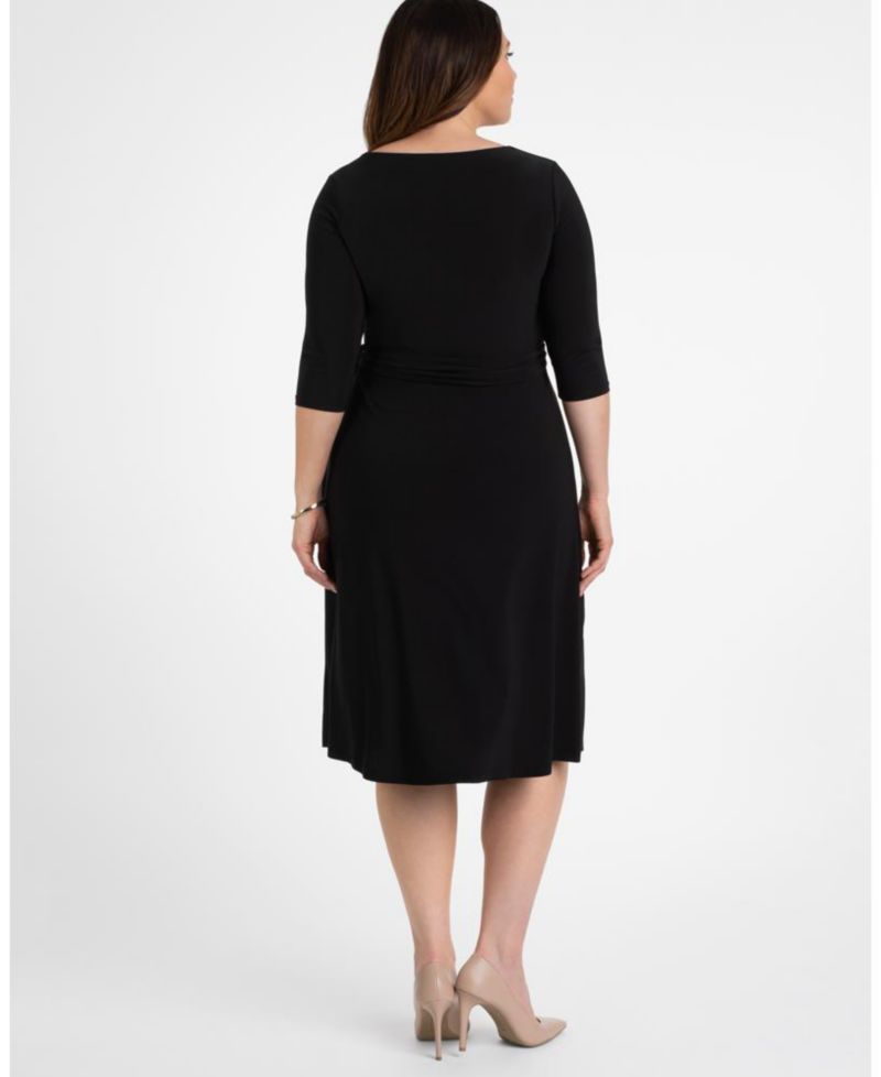 Plus Size Sweetheart Knit Wrap Dress with 3/4 Sleeves