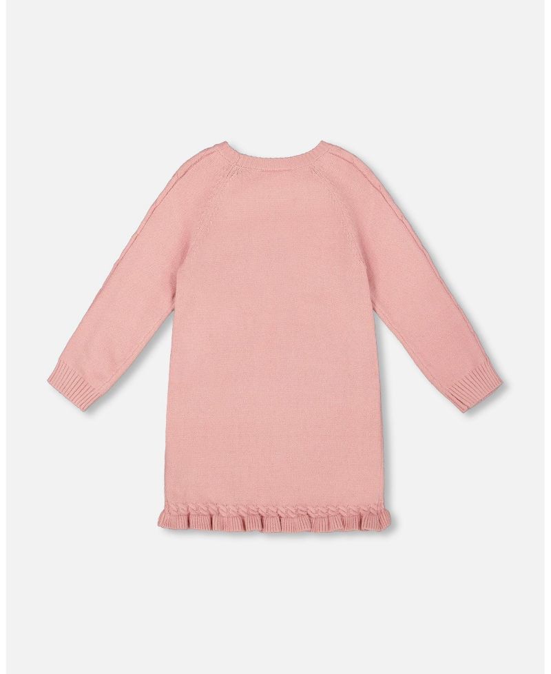 Girl Knitted Dress Dusty Pink with Unicorn Intarsia - Toddler|Child