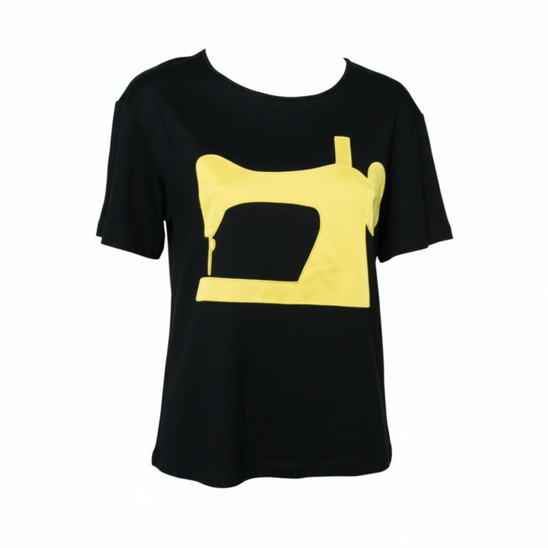 Women's Cheap And Chic Black Jersey Sewing Machine Appliqued T-Shirt