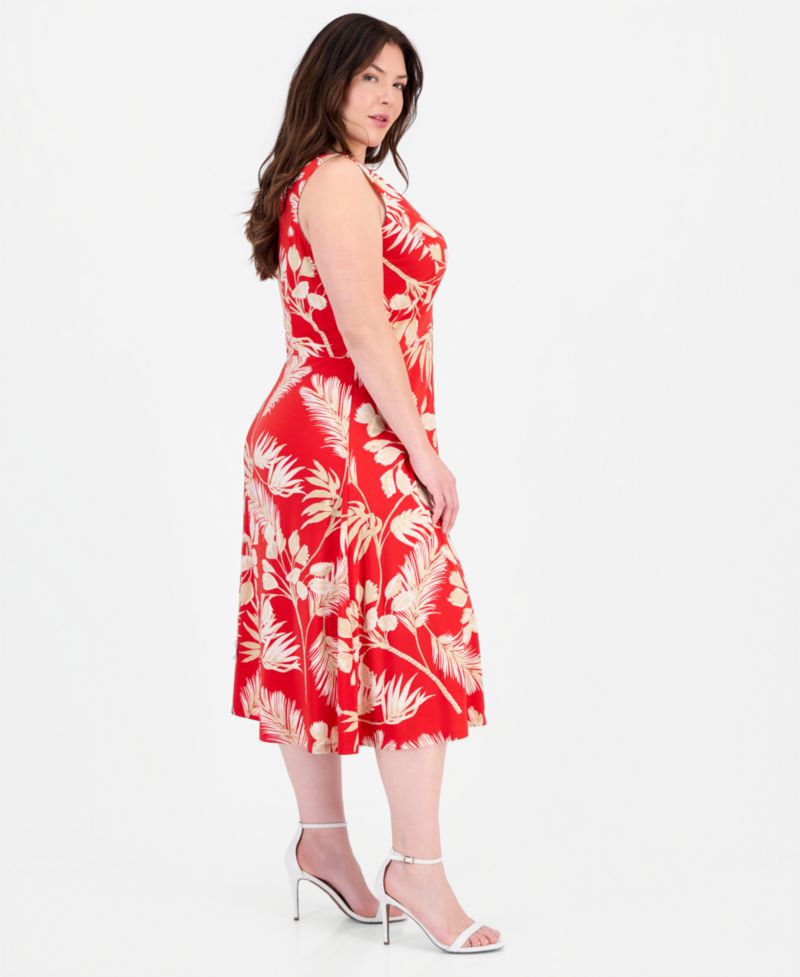 Plus Size Faux-Placket A-Line Dress
