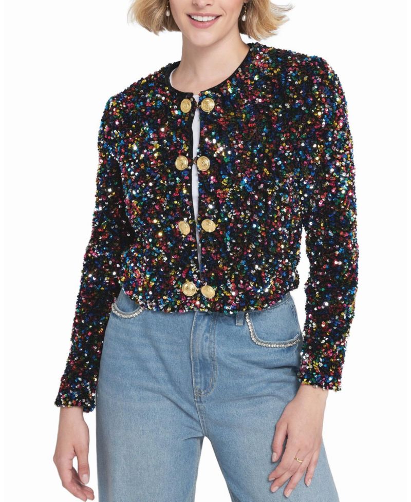 Women's Sequin Cropped Jacket Biker