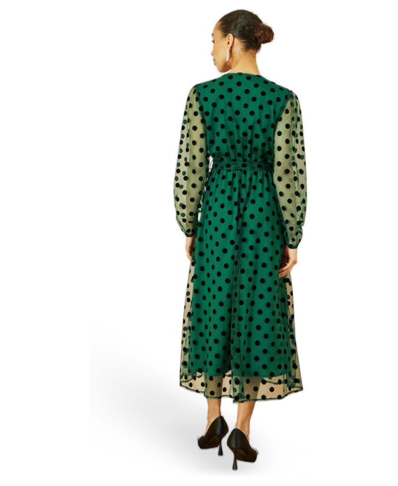 Women's Spot Mesh Wrap Midi Skater Dress