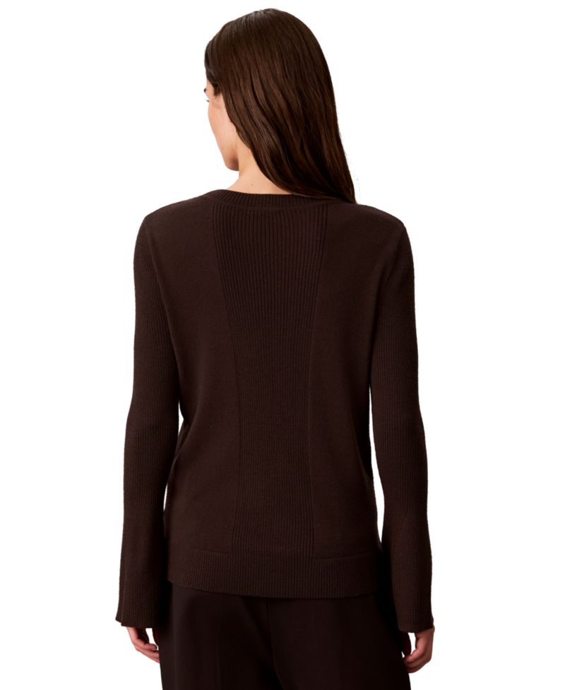 Petite Ribbed Sculpted-Sleeve Crewneck Sweater