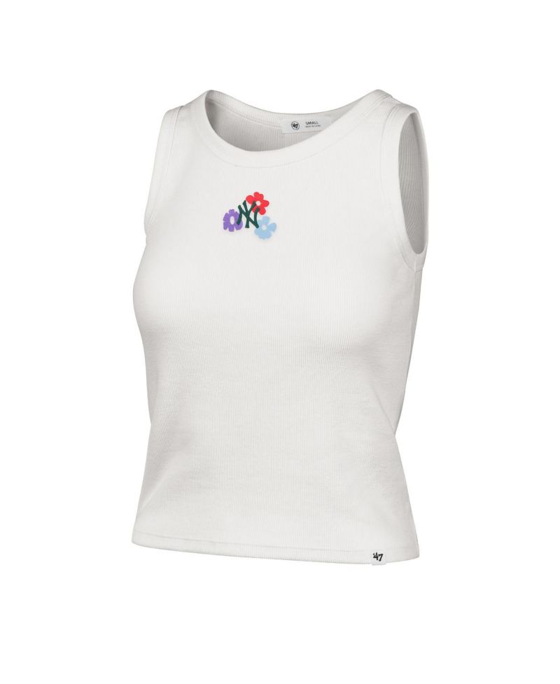 Women's Cream New York Yankees Floral Logo Ribbed Baby Tank Top