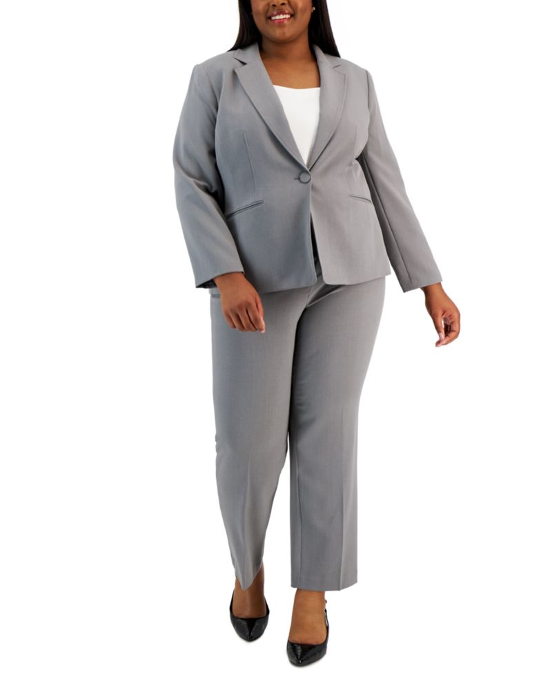 Plus Women's Notched-Lapel Blazer 2 Piece Pantsuit