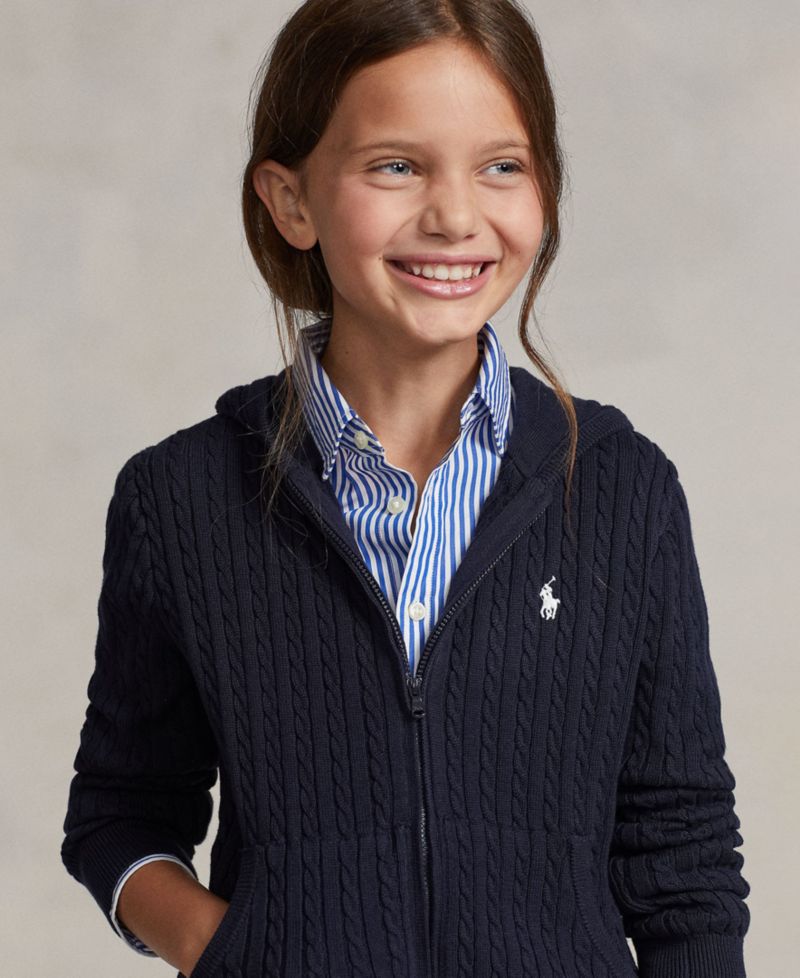 Girls' 7-16 Mini-Cable Full-Zip Hoodie