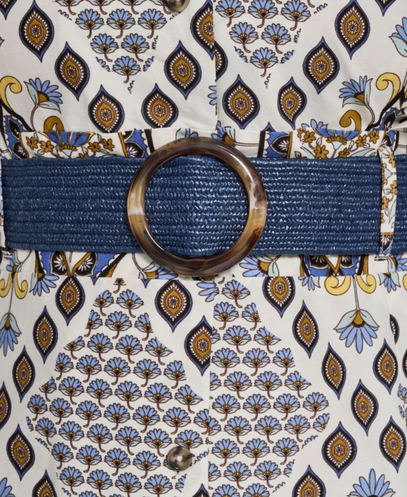 Plus Size Collared Belted Shirt-Dress