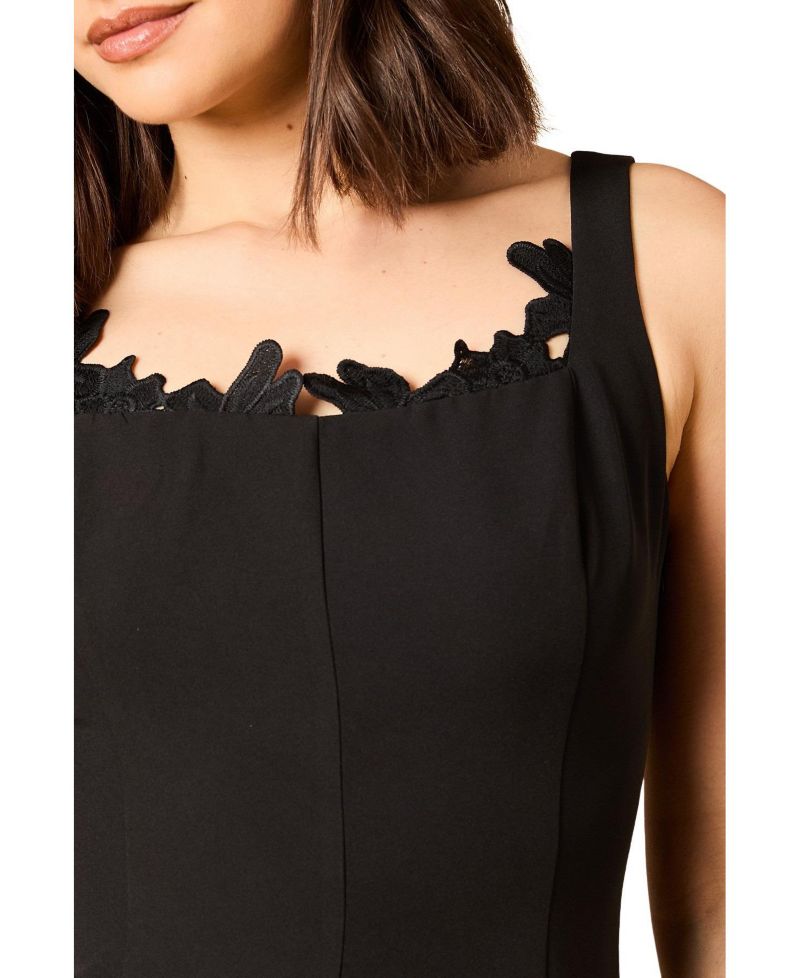 Women's Lace Godet Square Neck Mini Dress