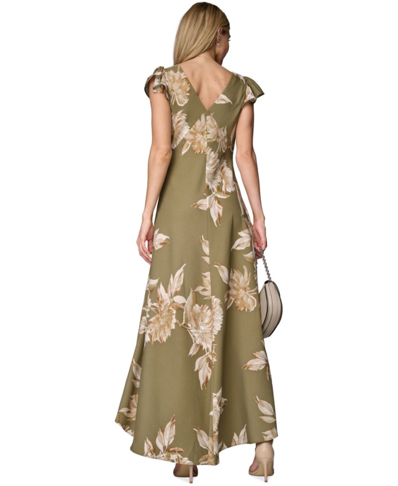 Women's Printed V-Neck Midi Dress