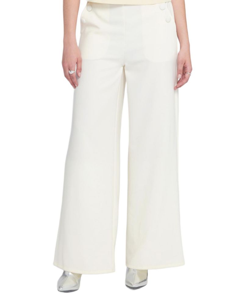 Women's Wide Leg Trouser with Self-Covered Buttons - Pants