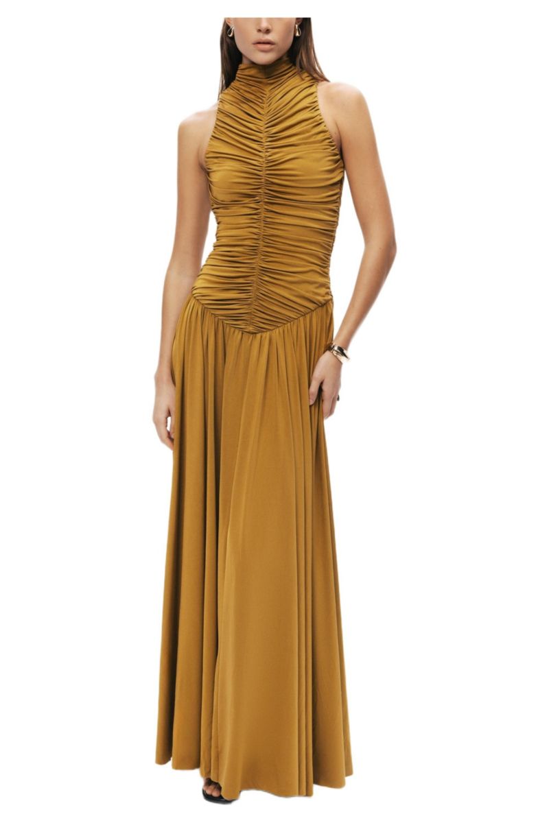 Women's Ruched High-Neck Maxi Dress