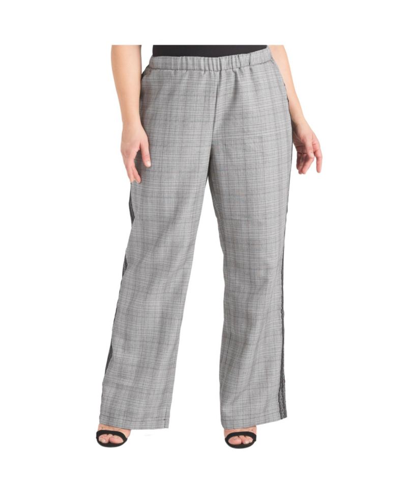 Plus Size Women's Tuxedo Plaid Wide Leg Suit Pants