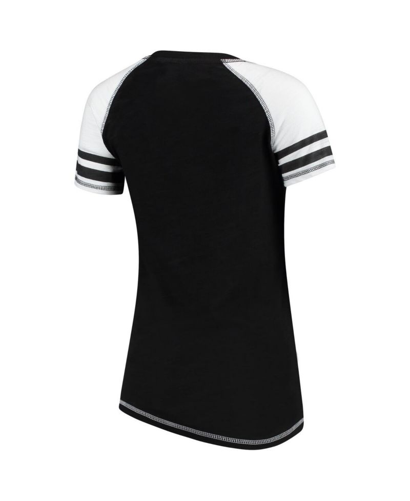 Women's Black Oakland Athletics Color Block V-Neck T-shirt