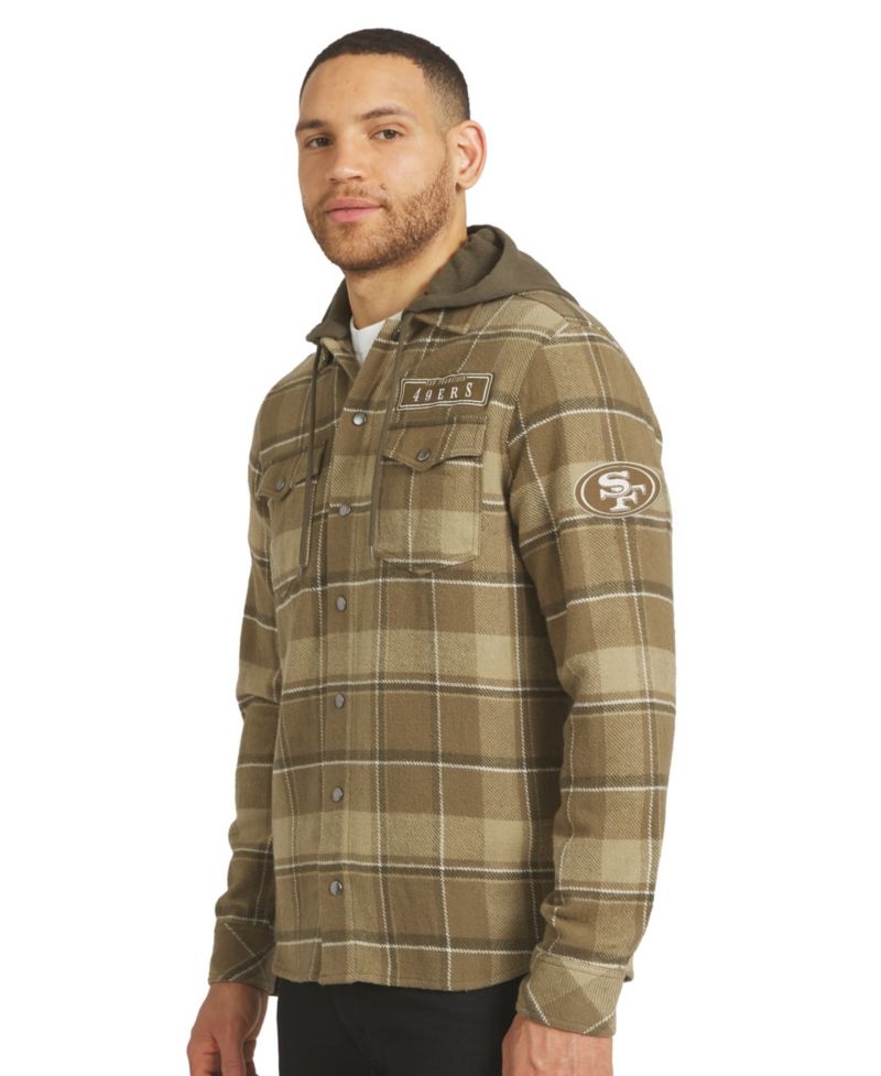 Men's Brown/Olive San Francisco 49ers Woven Hooded Full-Snap Shacket