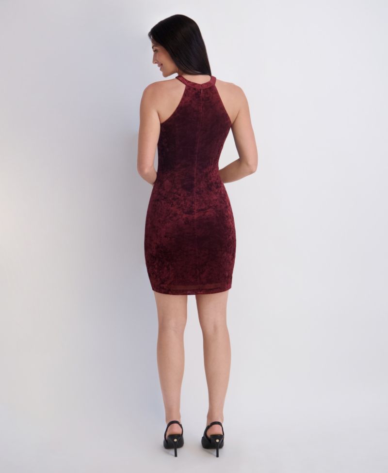 Women's Keyhole Detail Sleeveless Velvet Mesh Dress