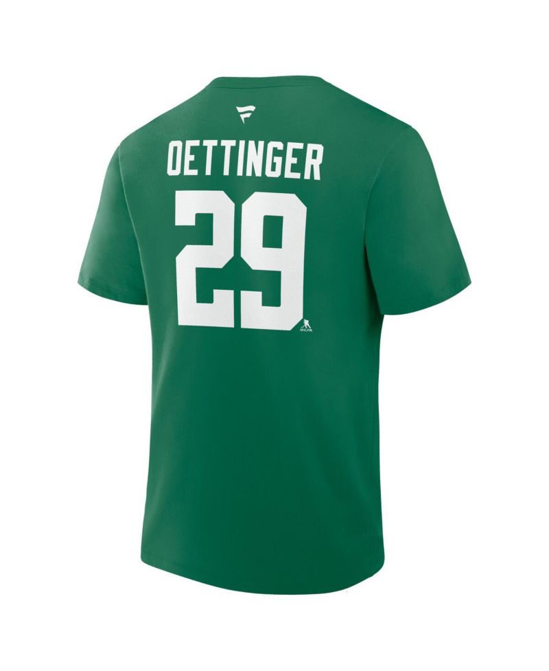 Men's Jake Oettinger Kelly Green Dallas Stars Authentic Stack Name & Number T-Shirt