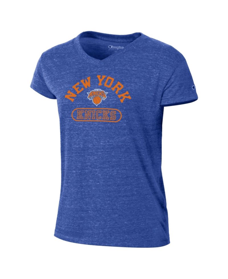 Women's Blue New York Knicks Tri-Blend V-Neck T-Shirt