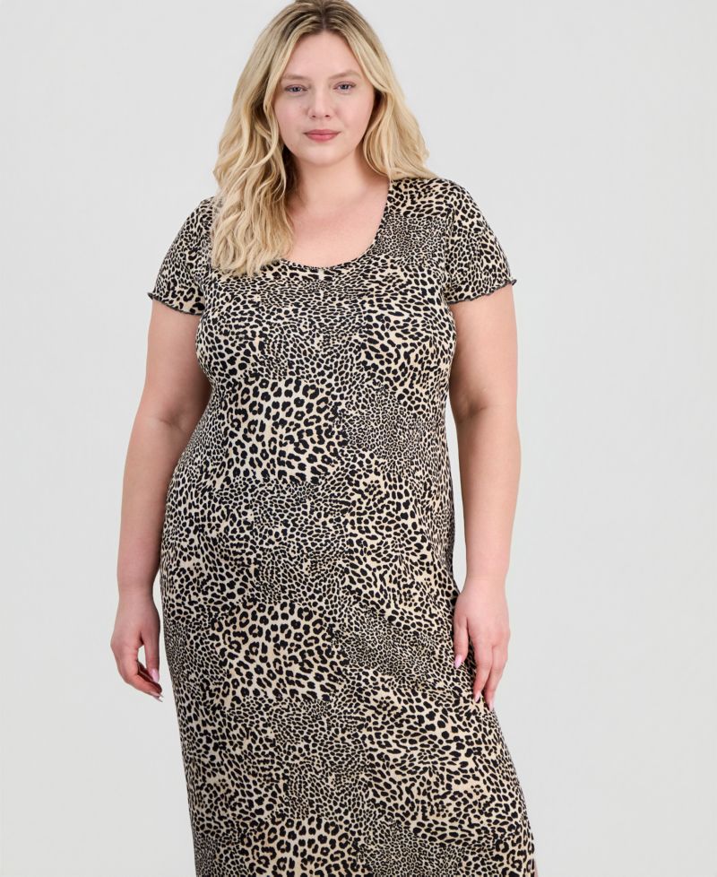 Trendy Plus Size Printed Short-Sleeve Midi Dress