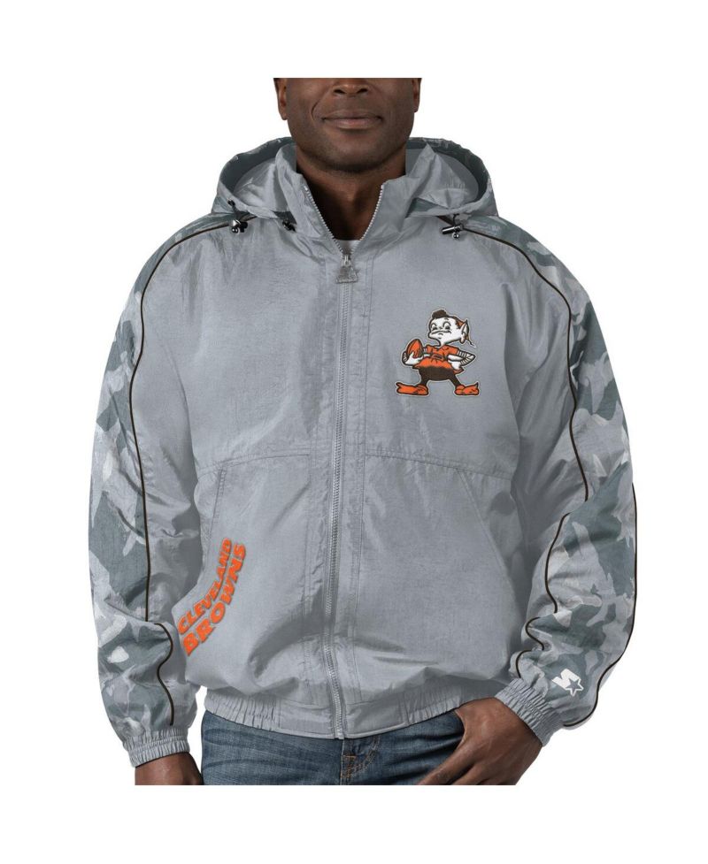 Men's Gray Distressed Cleveland Brown Thursday Night Gridiron Throwback Full-Zip Jacket