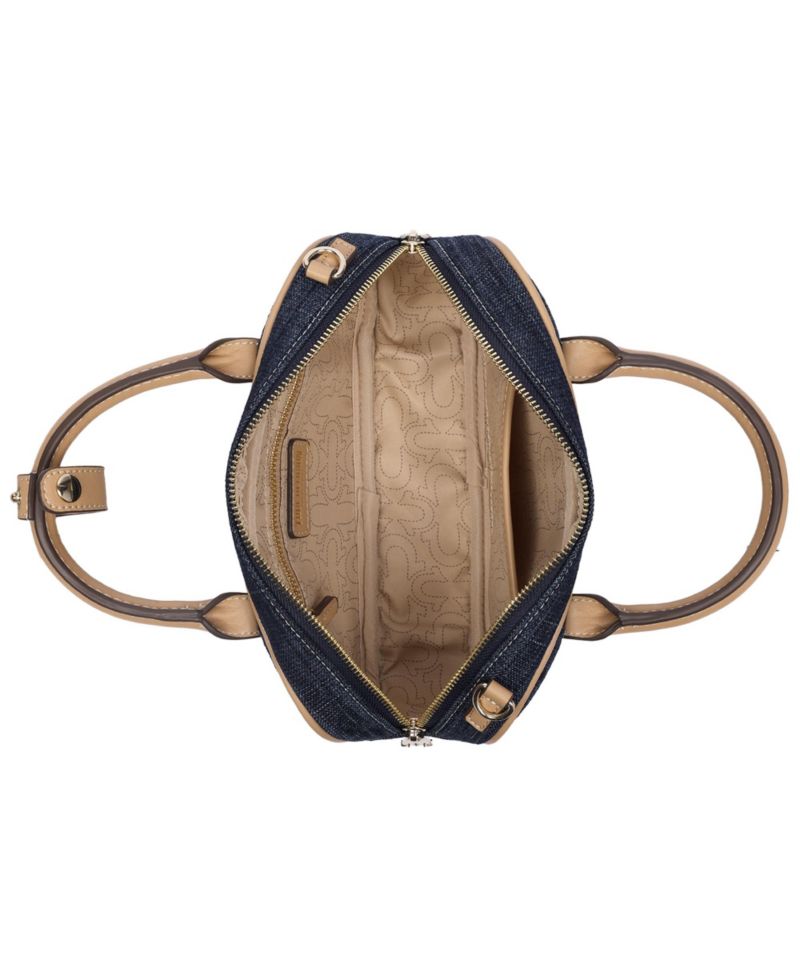Bentley Denim and PU Mini Satchel - Women s Top Handle Crossbody Handbag with Chain Detail