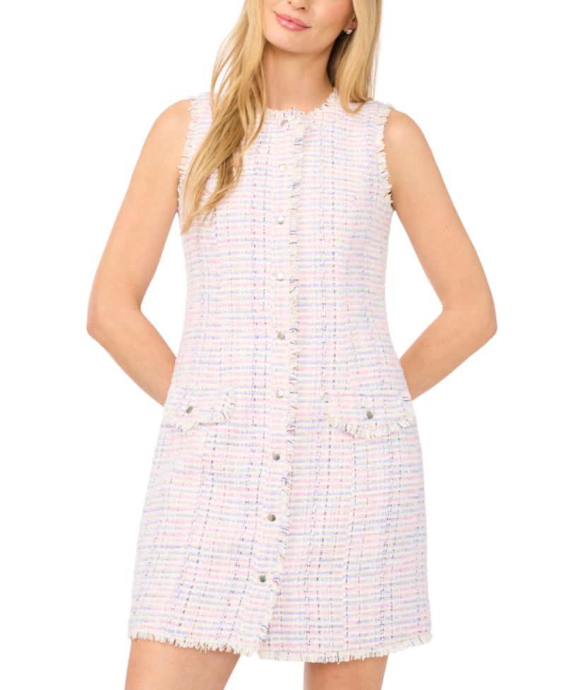 Women's Sleeveless Tweed Button-Down Dress