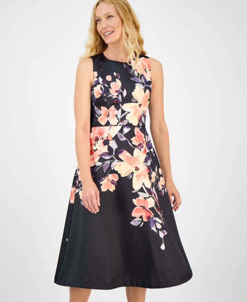 Women's Printed Sleeveless Midi Dress