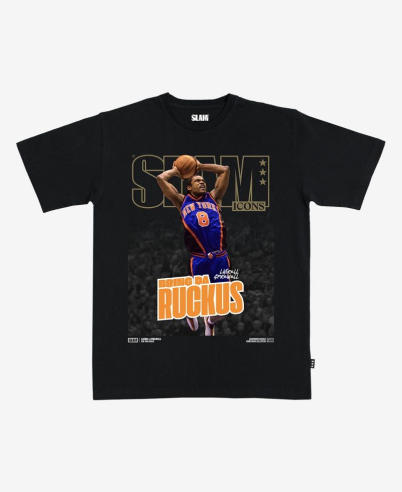 Men's and Women's Latrell Sprewell Black New York Knicks Hardwood Classics Cover T-Shirt