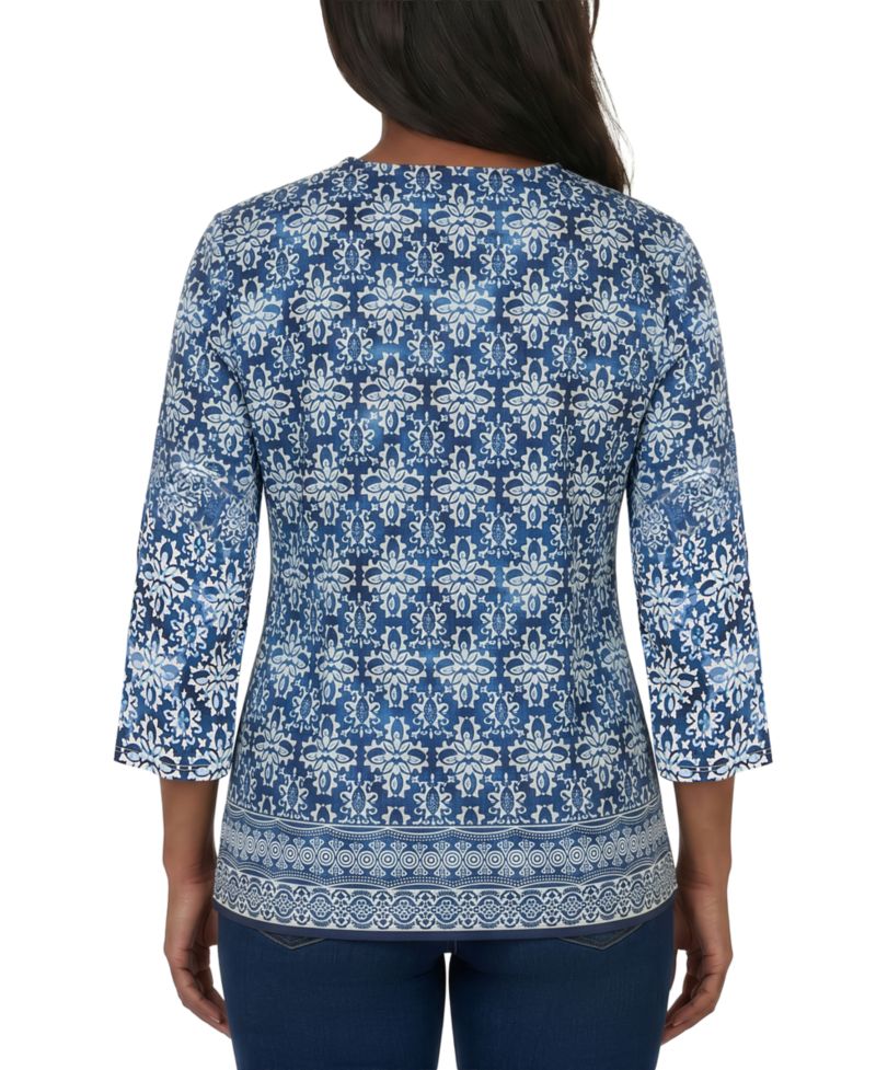 Women's Batik Square Neck 3/4 Sleeve Top