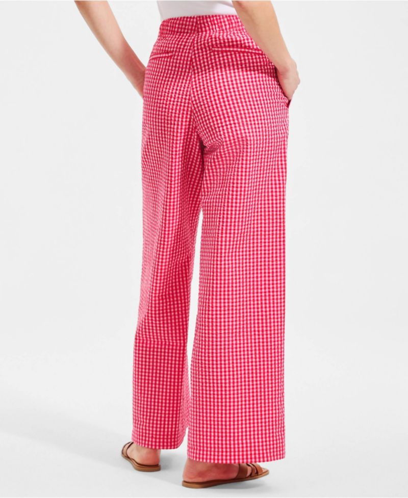 Women's Seersucker High Rise Drawstring Wide Leg Pants