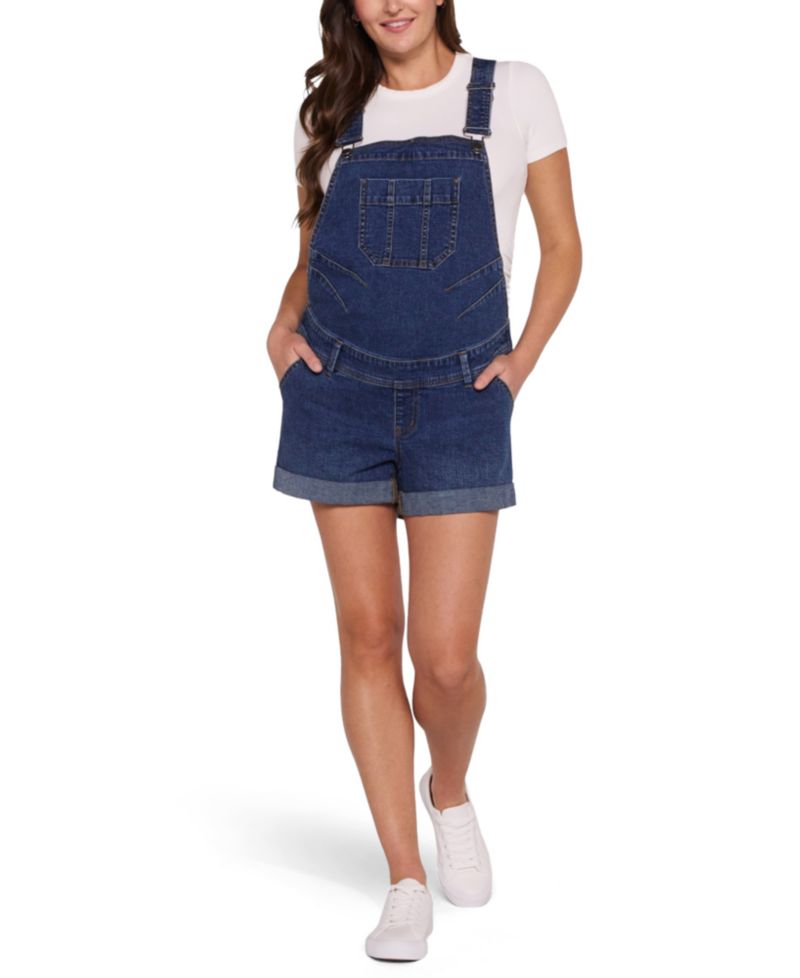 Women's Motherhood Stretch Waist Short Overalls