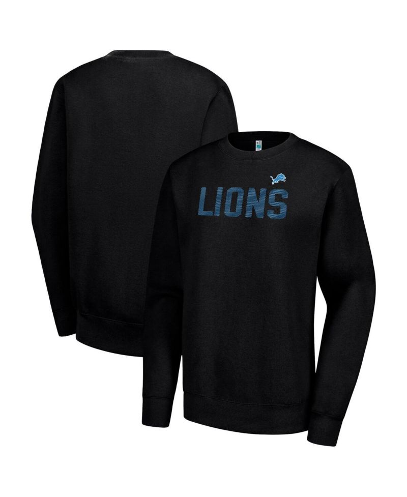 Women's Black Detroit Lions Dot Print Team Graphic Fleece Pullover Sweatshirt
