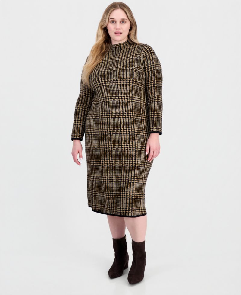 Plus Printed Long-Sleeve Sweater Dress