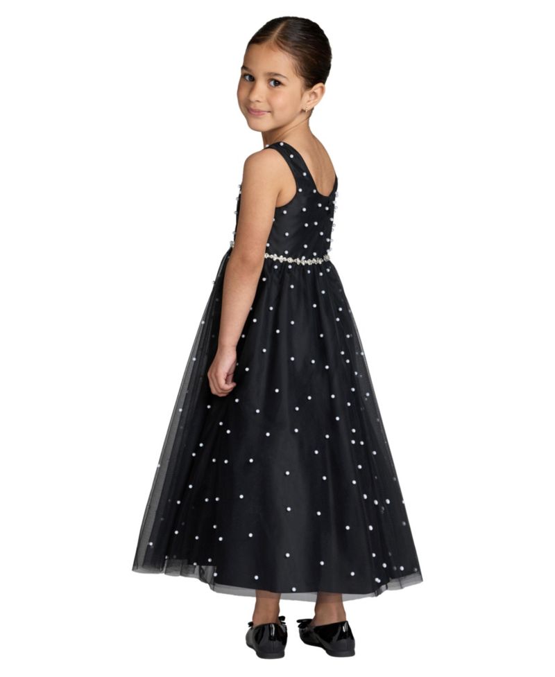 Big Girls Pearl Embellished Tulle Maxi Dress