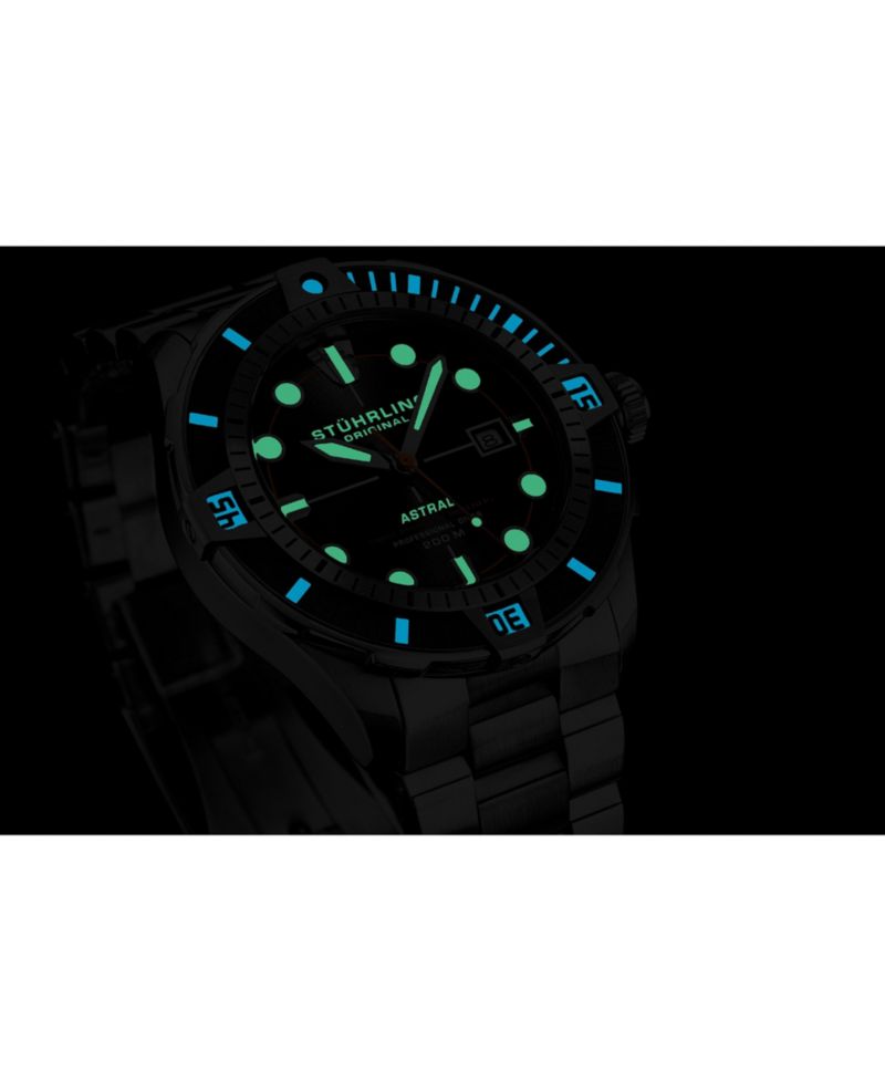 Men s Astral Diver 44mm Swiss Automatic Watch, Black Dial, Stainless Steel Bracelet, Rotating Bezel, 200M Water Resistant