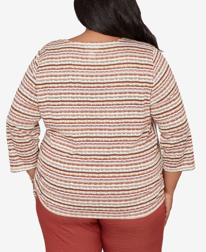 Plus Size Spice Market Spliced Textured Stripe Ruched Tie Top