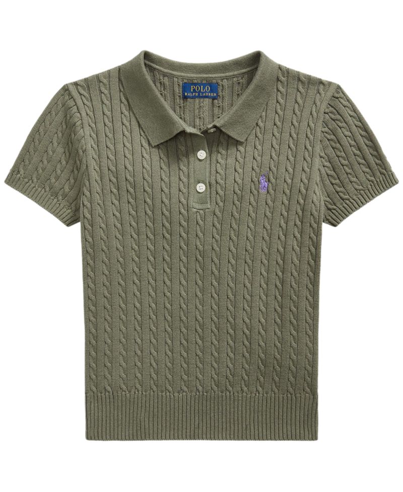 Girls' 7-16 Short-Sleeve Polo Sweater
