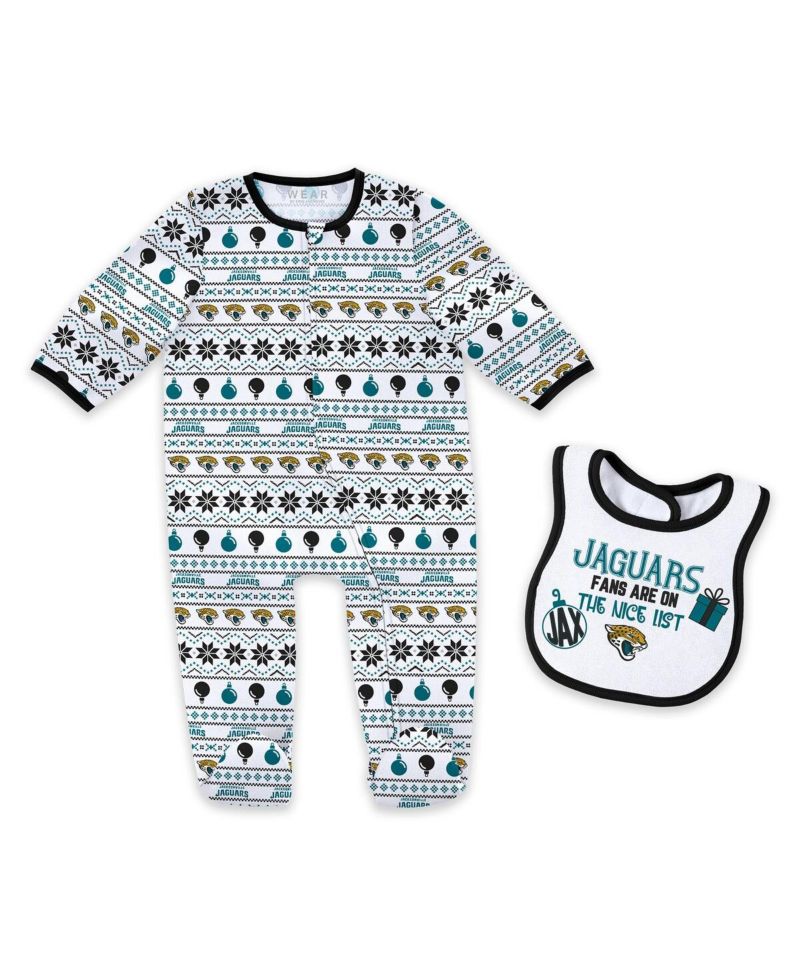 Baby Boys and Girls Jacksonville Jaguars Allover Print Full-Zip Sleeper and Bib Set