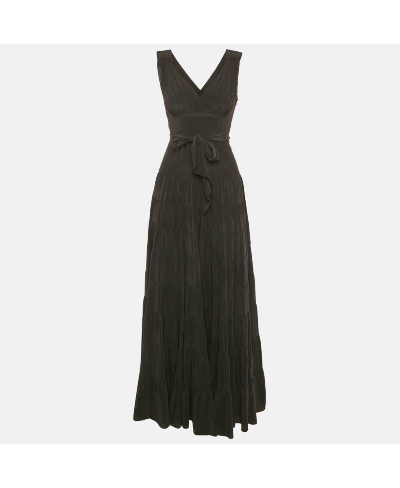 Women's Black Silk Flared Maxi Dress