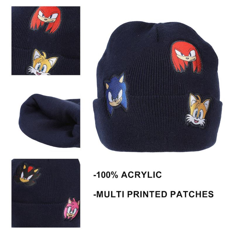 Men's Printed Character Patches Navy Cuff Beanie