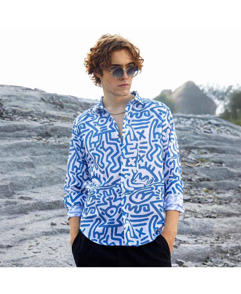 Men's Contrast Graffiti Shirt
