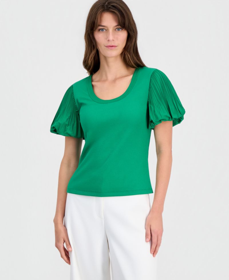 Women's Scoop-Neck Pleated-Sleeve Top