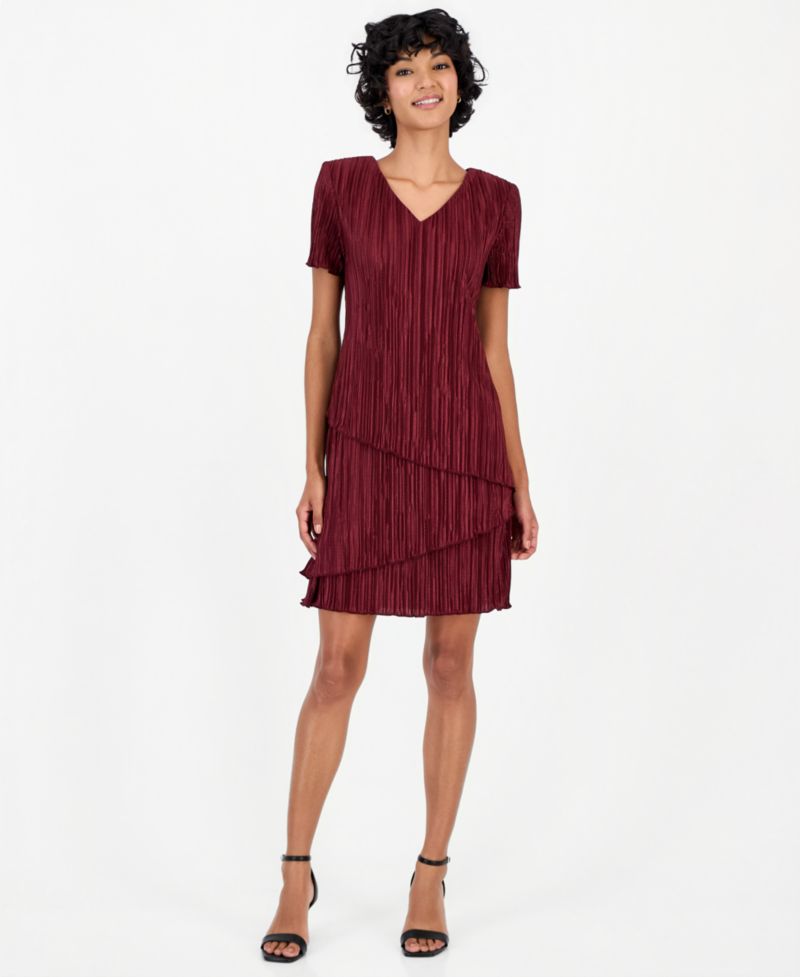 Petite V-Neck Tiered Short-Sleeve Sheath Dress
