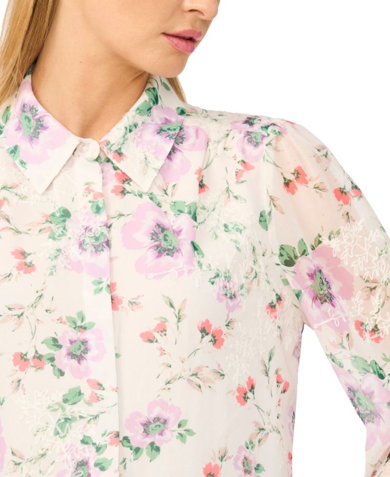 Women's Printed Collared Long-Sleeve Shirt