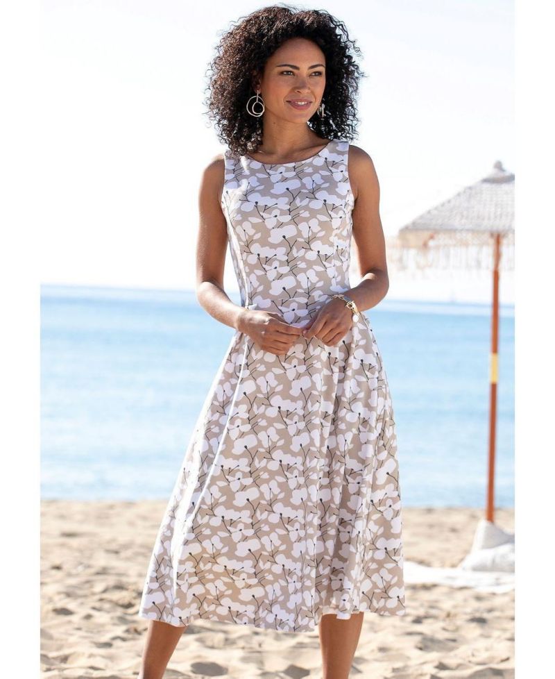 Women's Viscose Printed Sleeveless A-Line Midi Dress