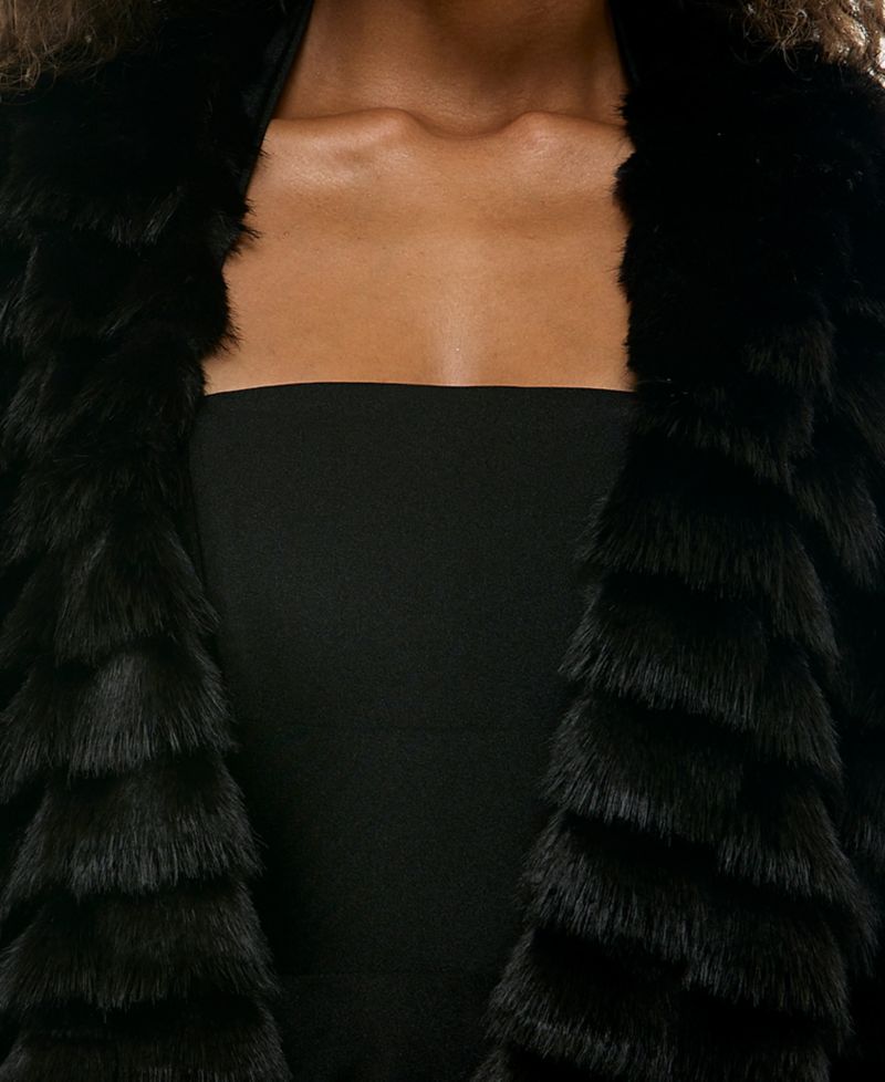 Juniors' Tiered Cropped Faux Fur Shawl Jacket