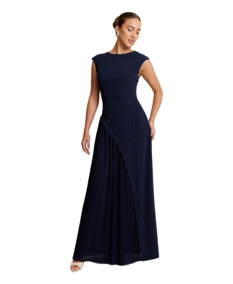 Women's Cap Sleeve Pleated Maxi Dress