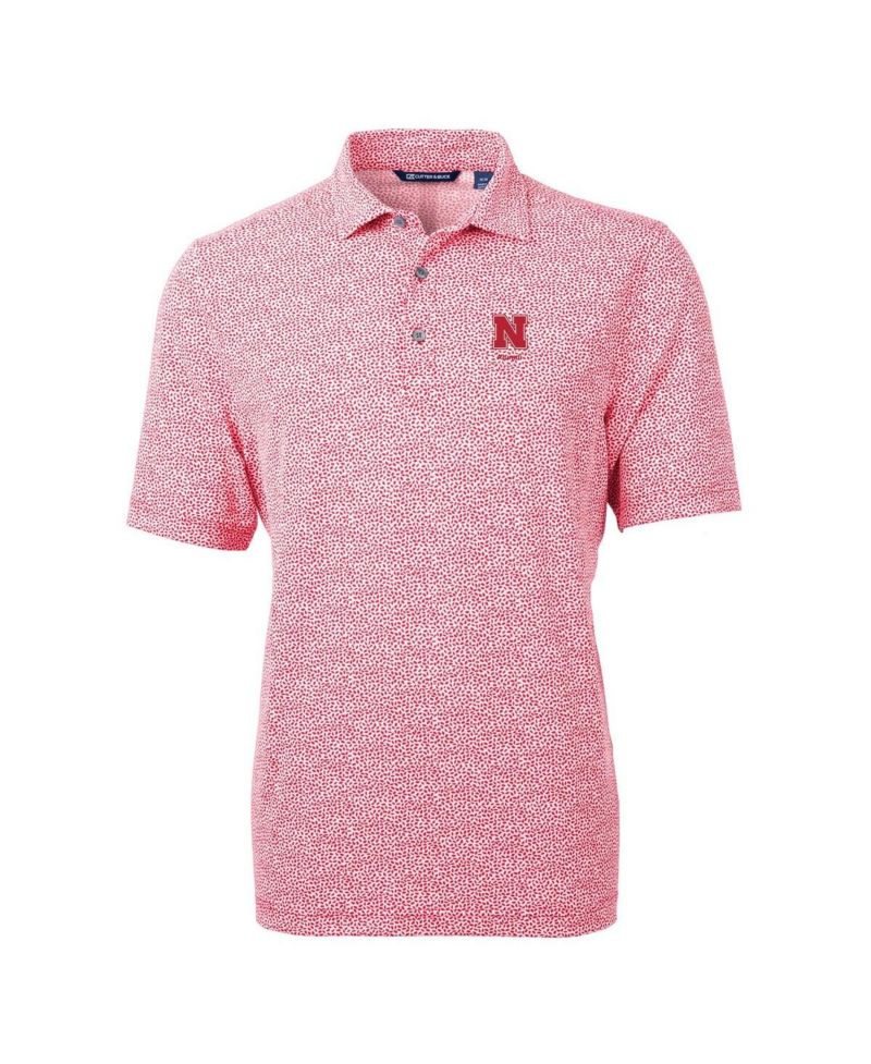 Men's Scarlet Nebraska Huskers Alumni Logo DryTec Virtue Eco Pique Botanical Print Polo Shirt