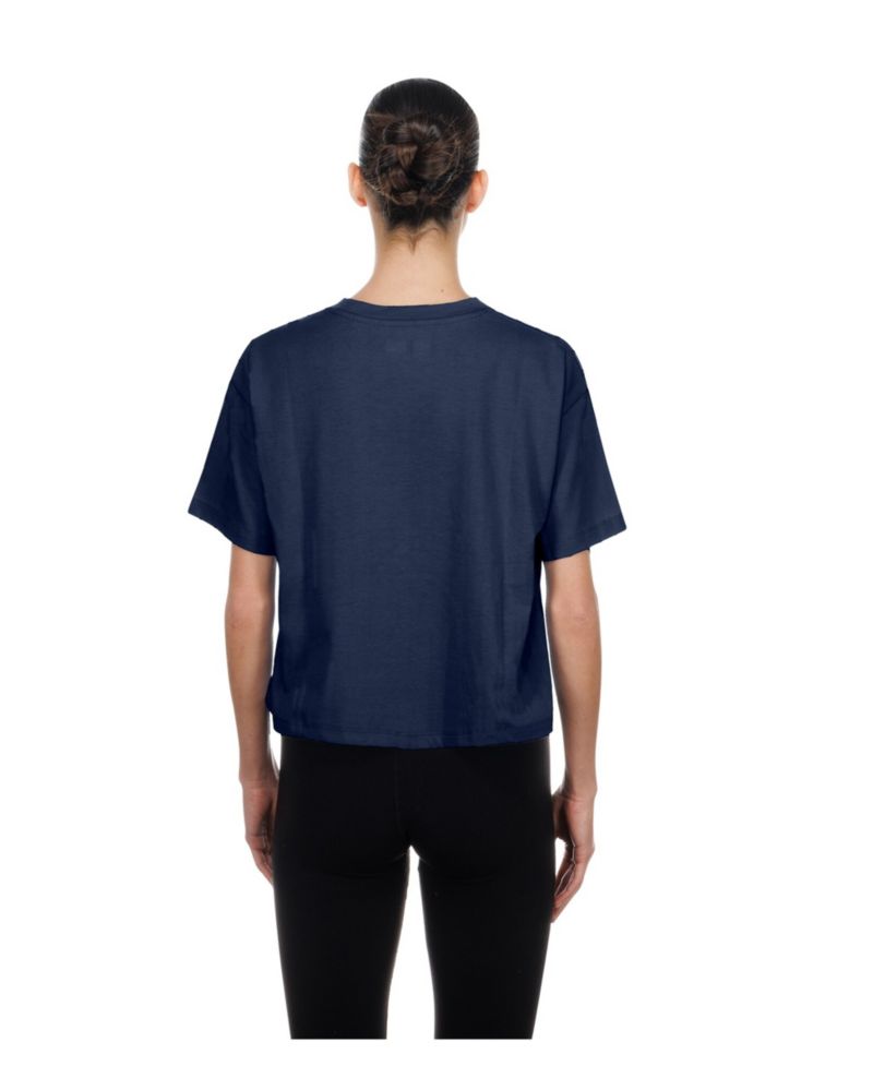Women's Navy Los Angeles Dodgers City Connect Glitter Gel Cropped T-Shirt